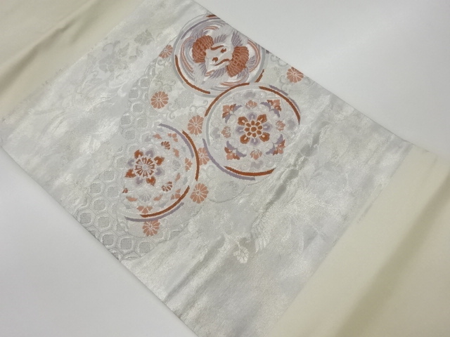 JAPANESE KIMONO / VINTAGE NAGOYA OBI / WOVEN FLOWER CREST & PHOENIX